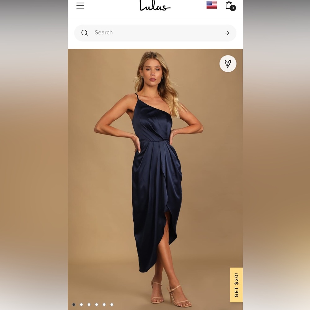 Lulu’s Law of Attraction Navy Blue One-Shoulder Asymmetrical Midi Dress